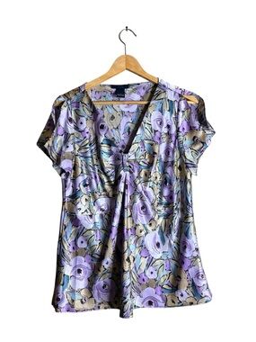 Lane Bryant Size 20 Purple Floral Faux Wrap Blouse Plus Size